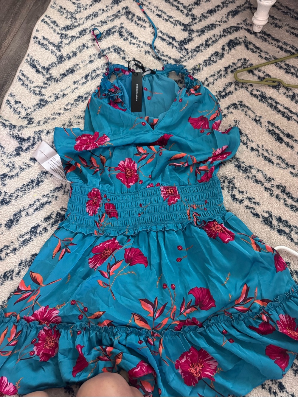 BCBG Teal Floral Sundress with Pink Blooms